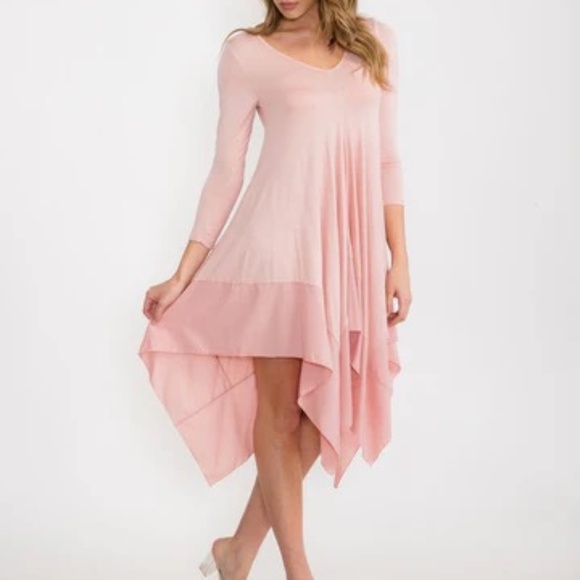 CQ by CQ Dresses & Skirts - Long Sleeve V Neck Tunic Shark Bite Edging Midi Dress Pink
